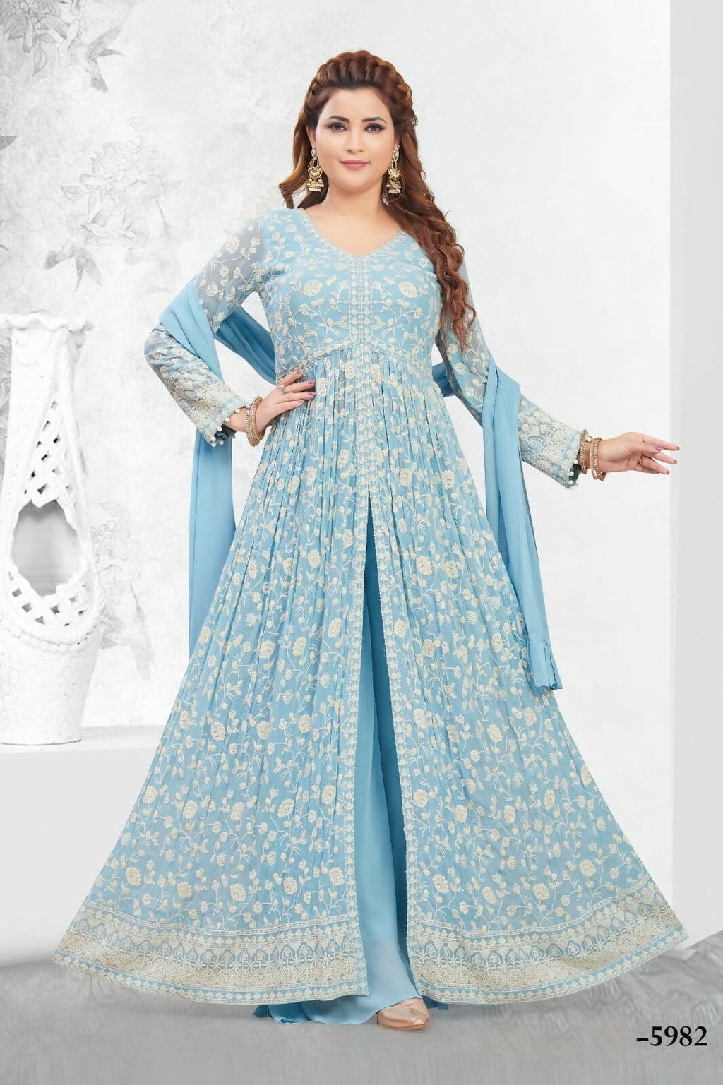 Joban Fashion Georgette Sky Blue Color Kurta Set