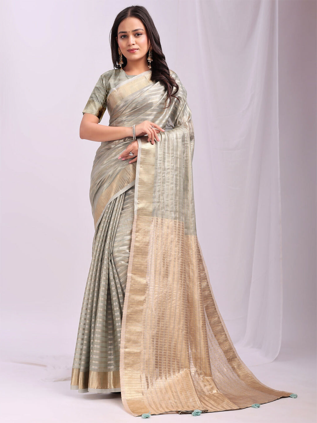 Shree Shyam Fashion Organza Grey Saree