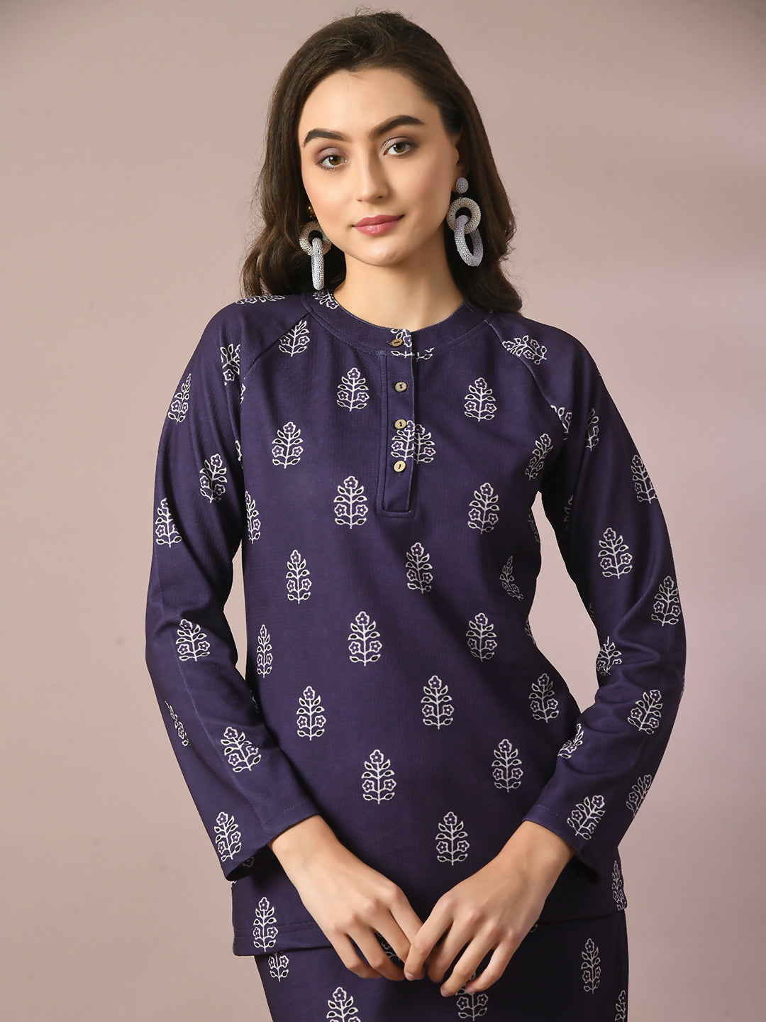 Myshka Women's Navy Blue Embellished Raglan Sleeve Party Top