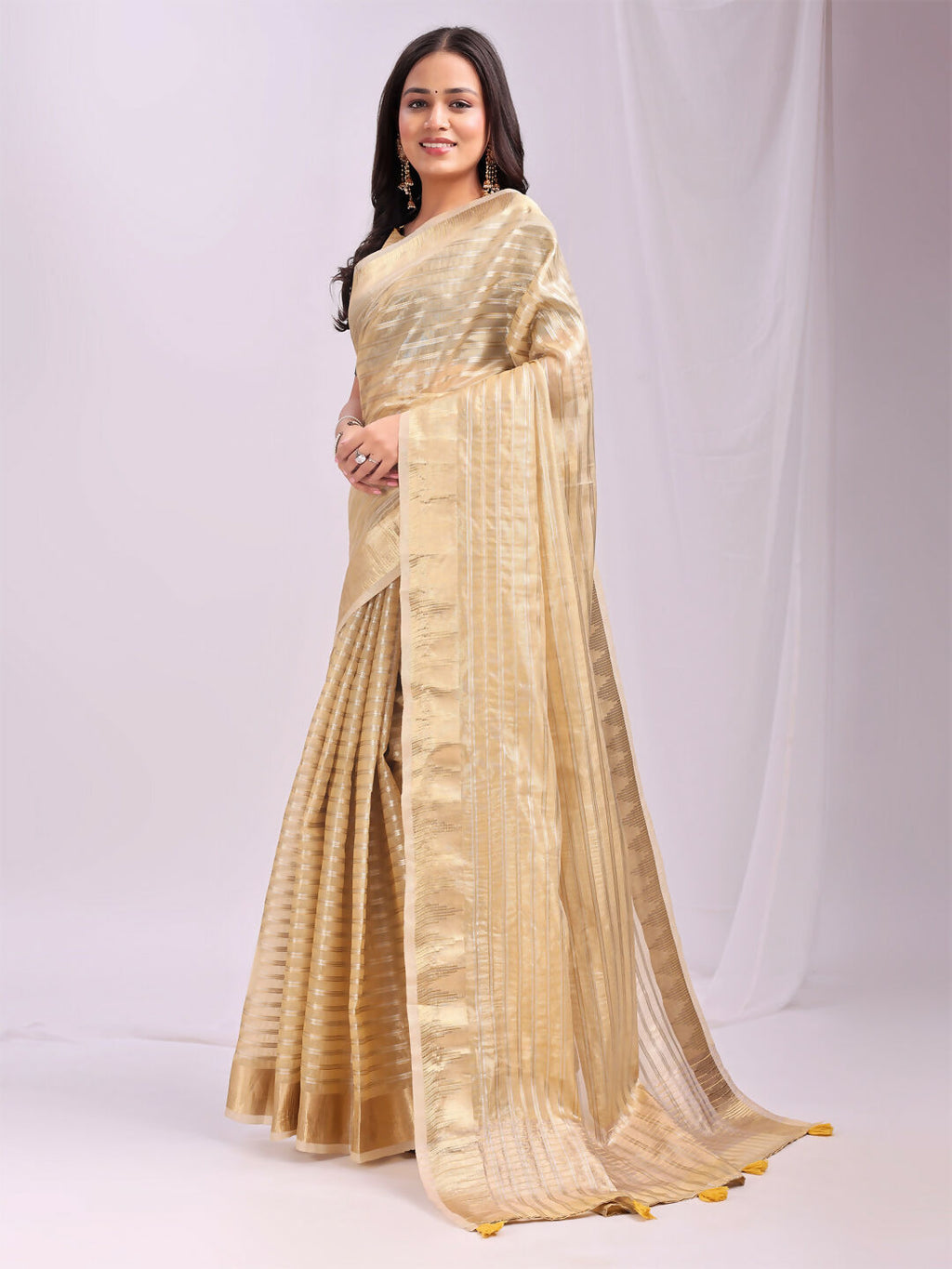 Shree Shyam Fashion Organza Gold Saree