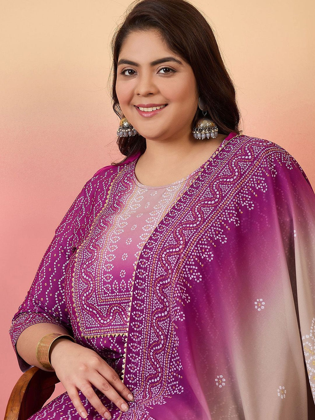 Sztori Women Bandhani Printed Regular Kurta with Trousers & With Dupatta