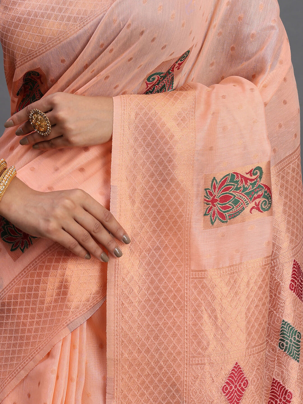 Shree Shyam Fashion Linen Cotton Peach Saree