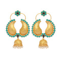 Nuyug 22K Gold Plated Turquoise Stone Studded Contemporary Mini Jhumki Dangler Earrings