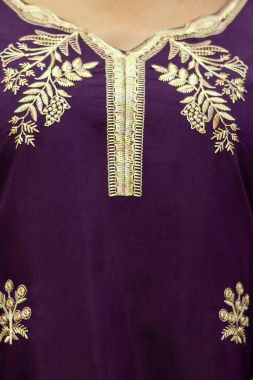 The52 Wine Women's Beautiful Viscose Chanderi Fabric Thread Work Straight Kurta Pant and Dupatta Set