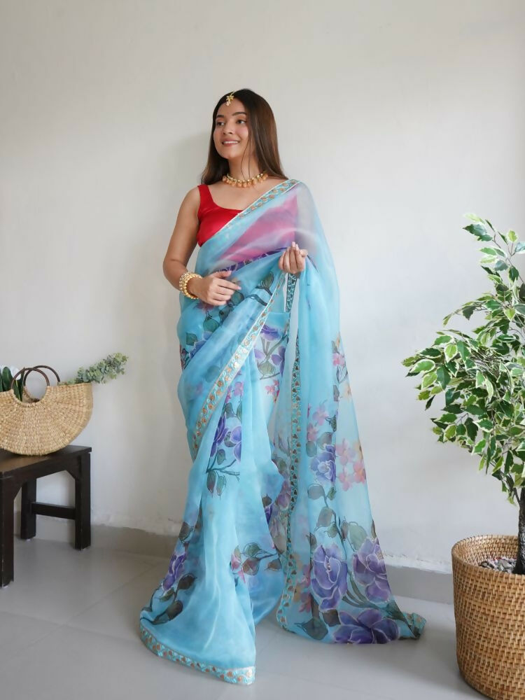 Vamsee Nilam Sky Organza Saree