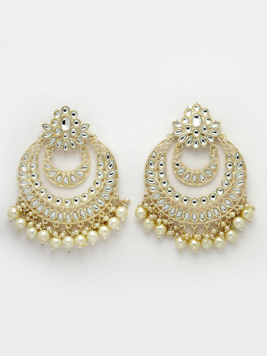 NVR Women Gold-Polished Kundan Handcrafted Chandbalis Earrings