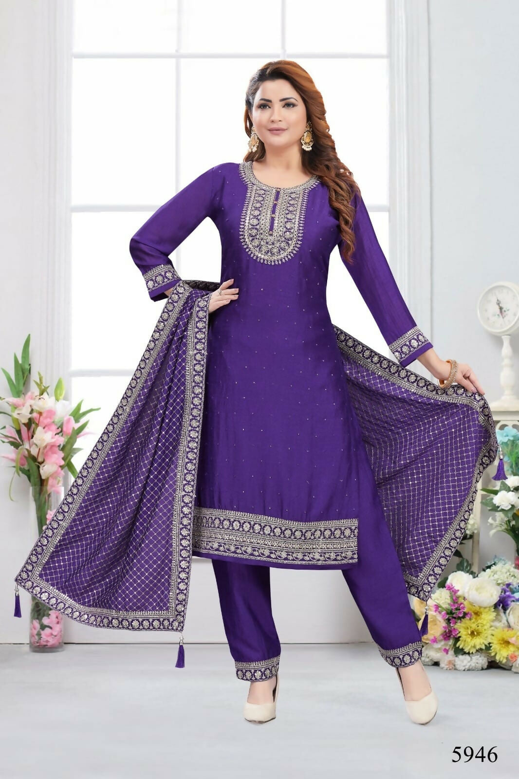 Joban Fashion Muslin Silk Purple Color Kurta Set
