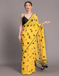 Suta Yellow and Black Polka Printed Pure Cotton Saree
