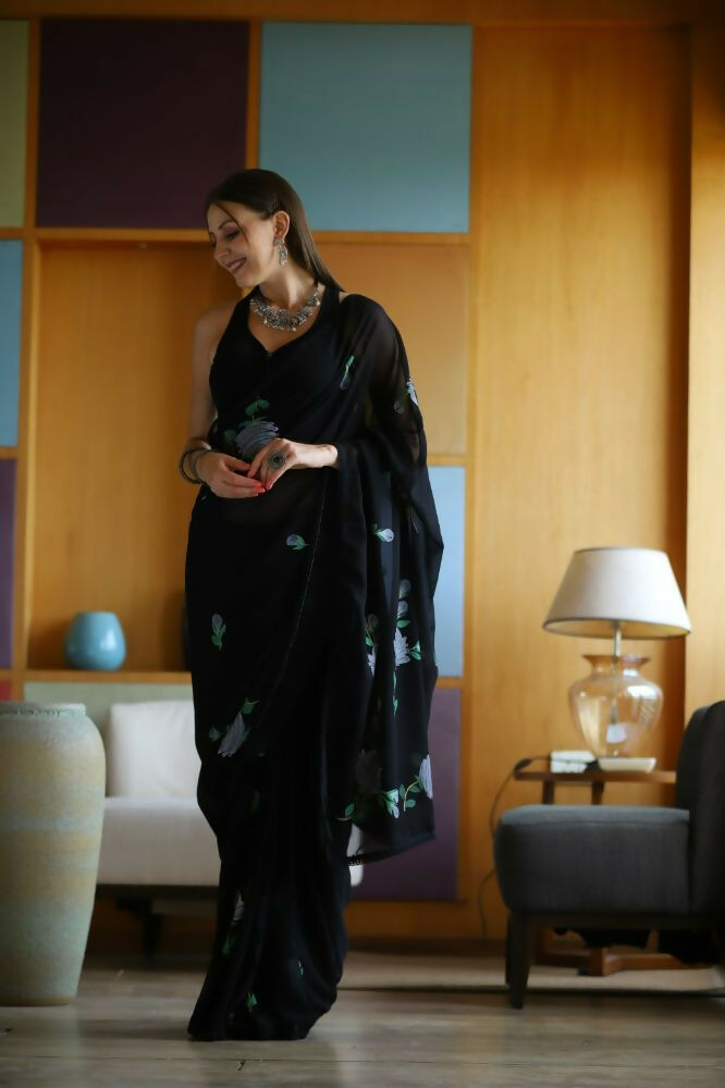 Vamsee Laxmi Black Georgette Saree