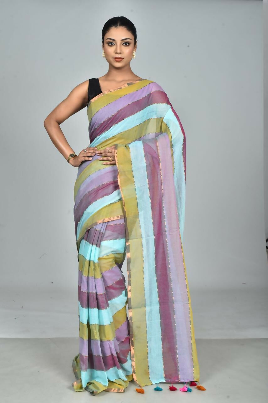 Exclusive Collection Beautiful Multi1 Pure Cotton Woven Handloom Saree With Running Blouse Piece
