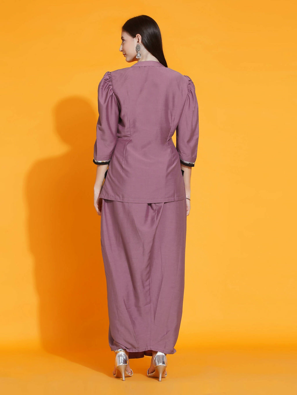 Women Republic Mauve Hand Embellished Kurta With Dhoti