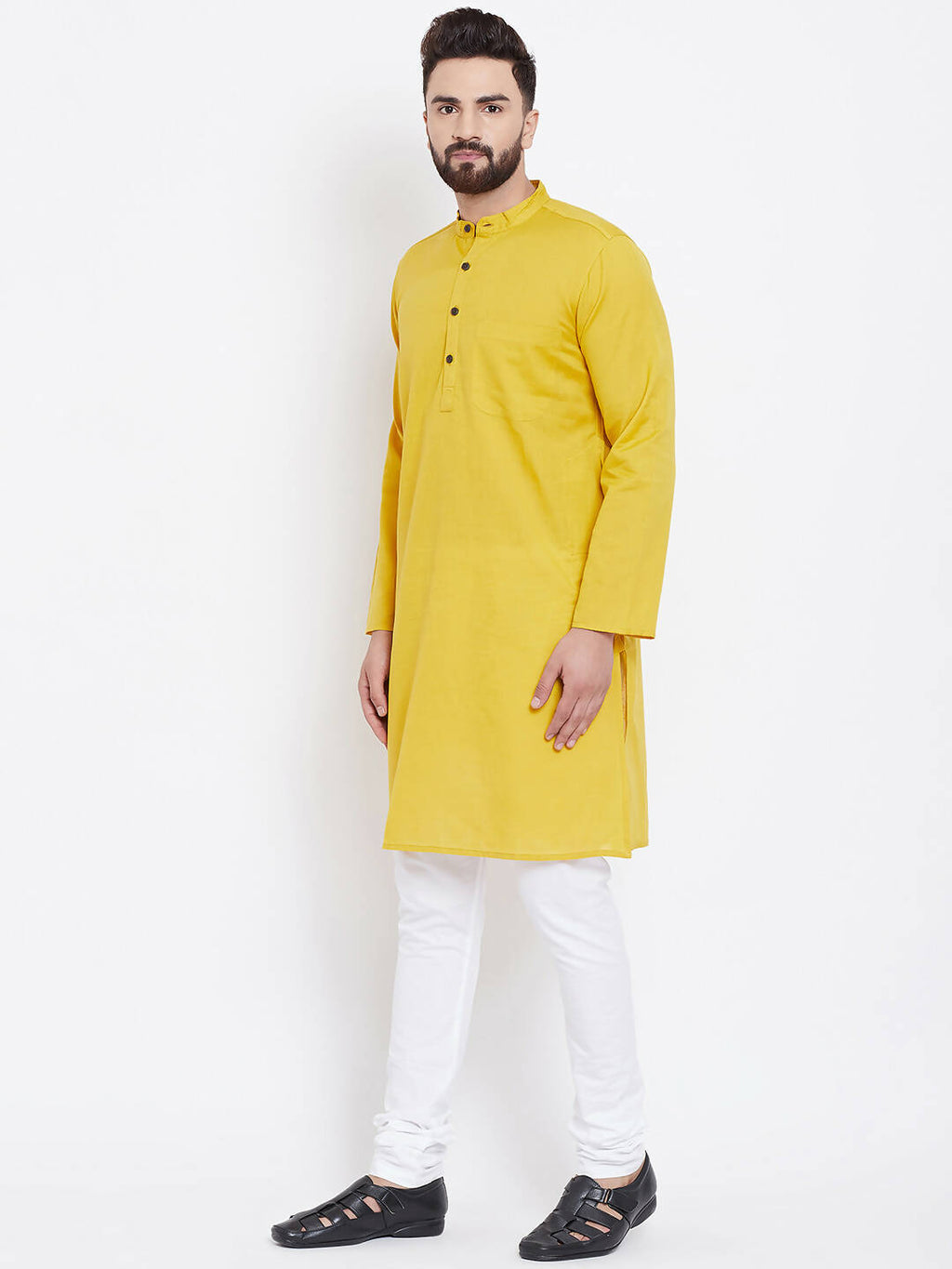 Even Apparels Yellow Men's Pure Cotton Kurta With Band Collar