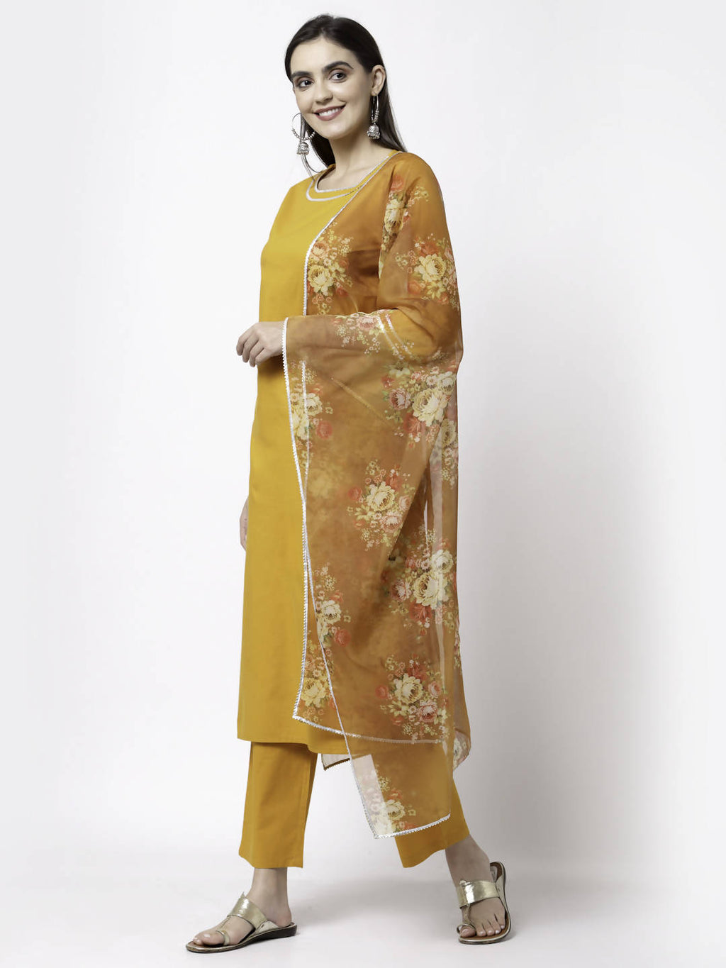 Myshka Trendy Women's Cotton Round Neck Casual Kurta Pant Dupatta Set
