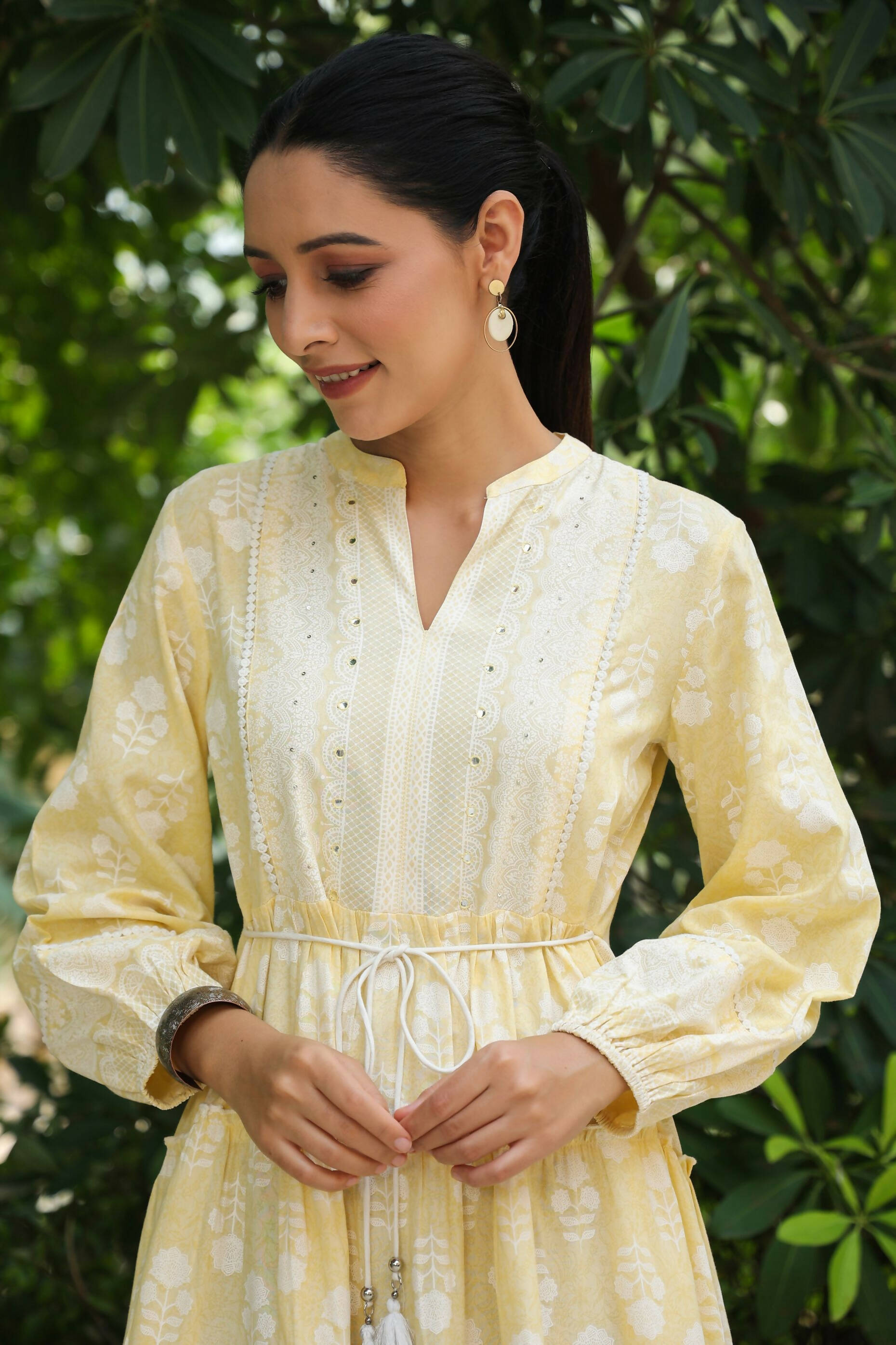 Juniper Women's Yellow Rayon Floral Printed Short Tiered Dress