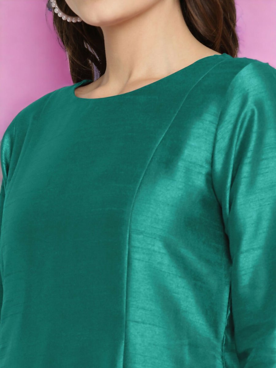 Ahalyaa Women Sea Green Printed Gotta Patti Kurti with Palazzos & Dupatta - Sea Green