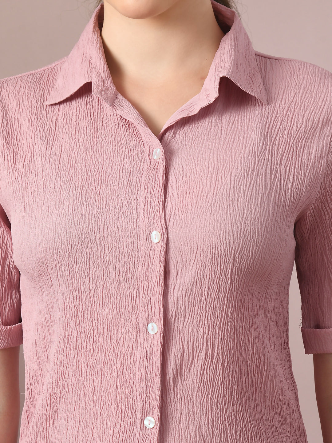 Myshka Women's Pink Solid Regular Fit Shirt