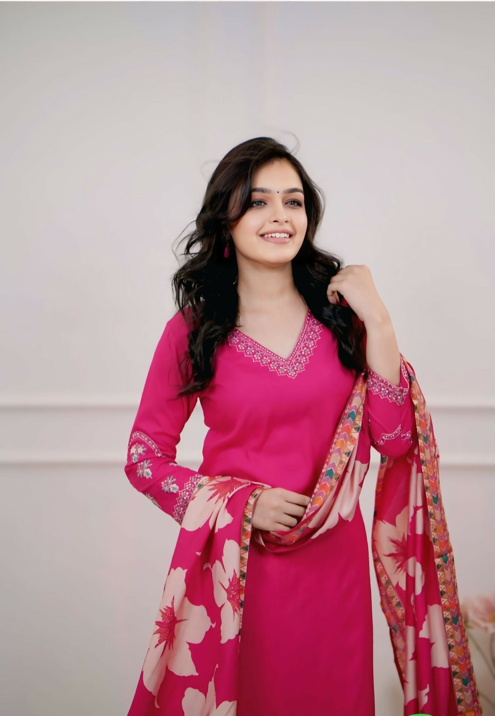 The52 Pink Women's Beautiful Viscose Silk Fabric Embroidered Work Straight Kurta Pant and Dupatta Set