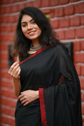 Very Much Indian Pure Cotton Handloom Saree With Intricate Border - Black