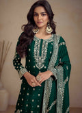 Vastranavya Glamorous Green Chinon Palazzo Suit With Intricate Sequins Embroidery Work with Dupatta