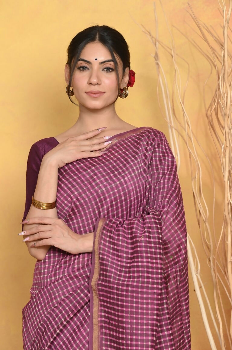 Very Much Indian Chanderi Natural Dye Handblock Printed Saree - Mauve