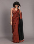 Suta Rust Brown Black Cotton Blend Colourblocked Saree