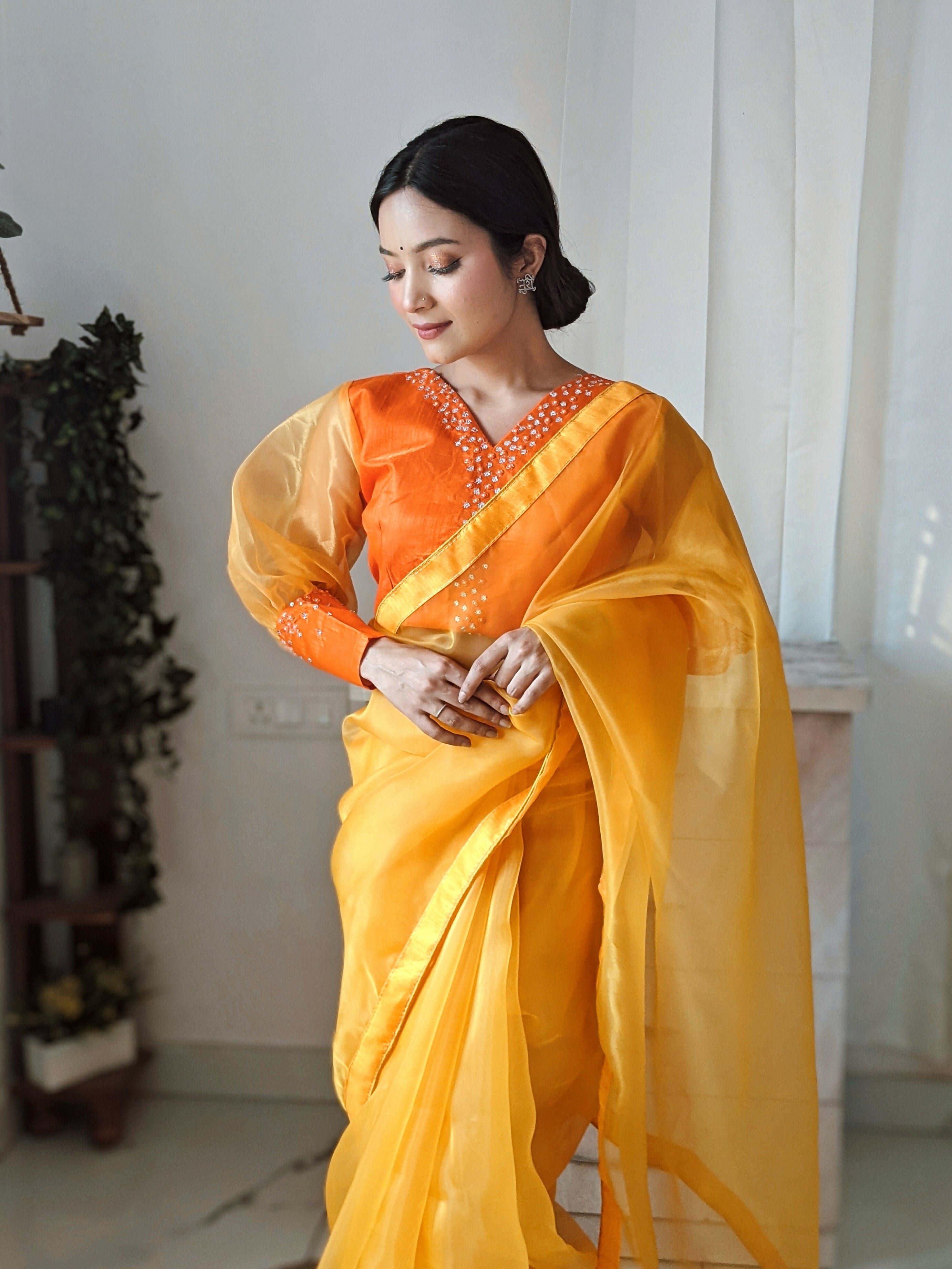 Vamsee Vasu Yellow Organza Saree
