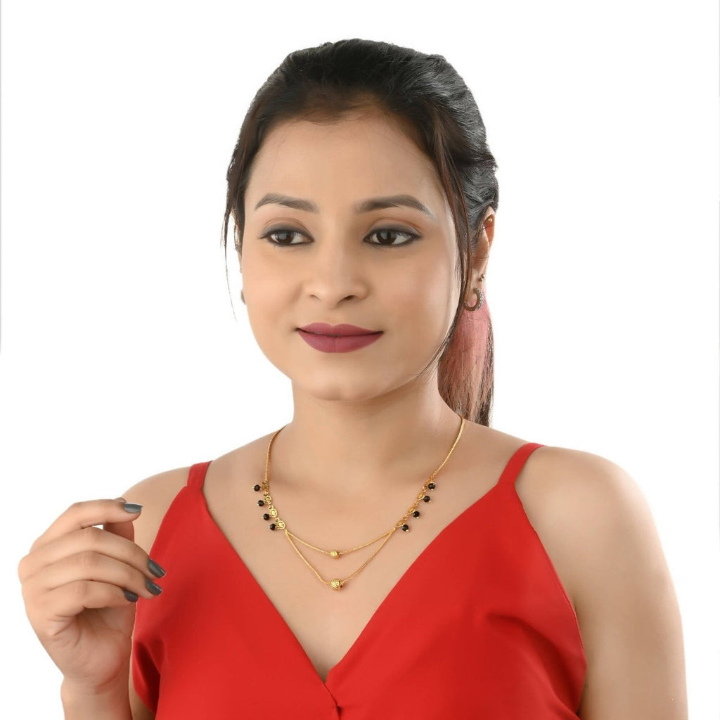 AanyaCentric Gold-Polished Short Mangalsutra Set with Earrings