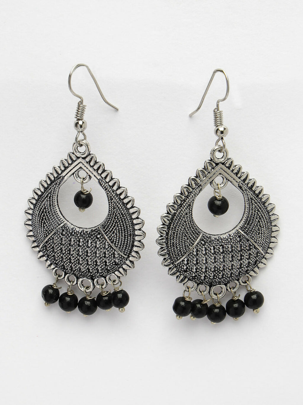 NVR Women's Silver-Plated Artificial Beads German Silver Oxidised Chandbali Earrings