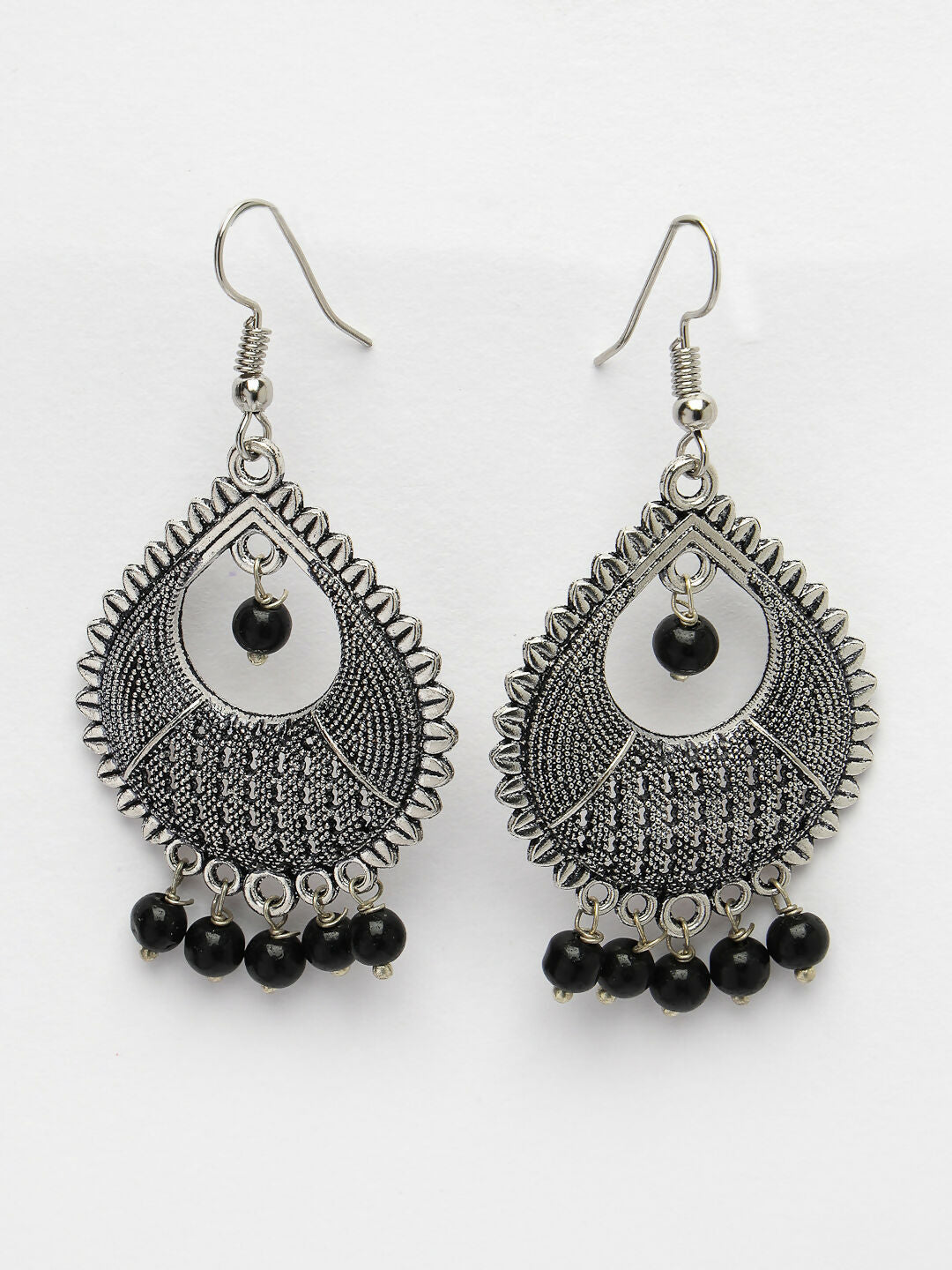NVR Women's Silver-Plated Artificial Beads German Silver Oxidised Chandbali Earrings