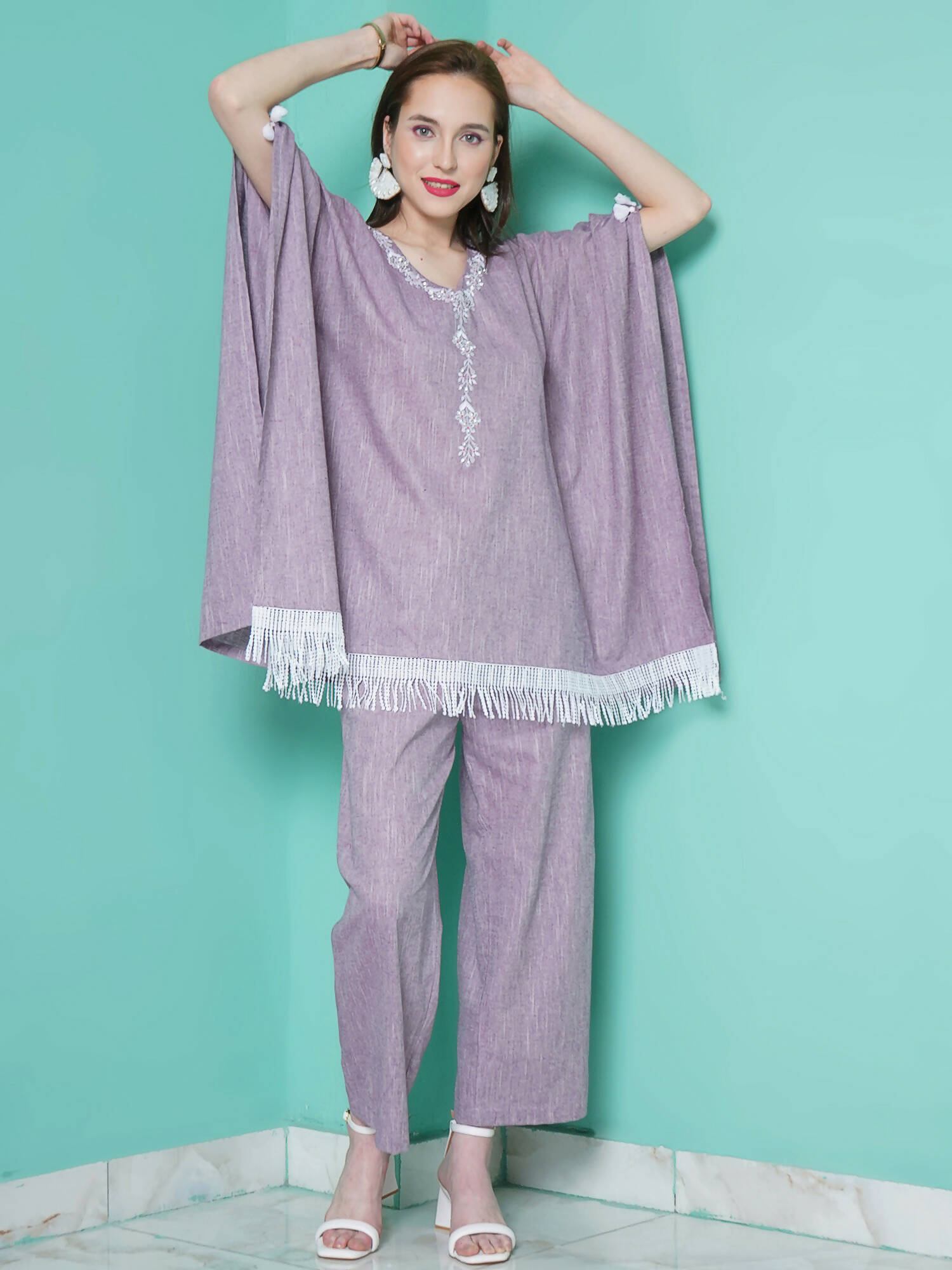 Women Republic Purple Cotton Kafttan With Palazzo