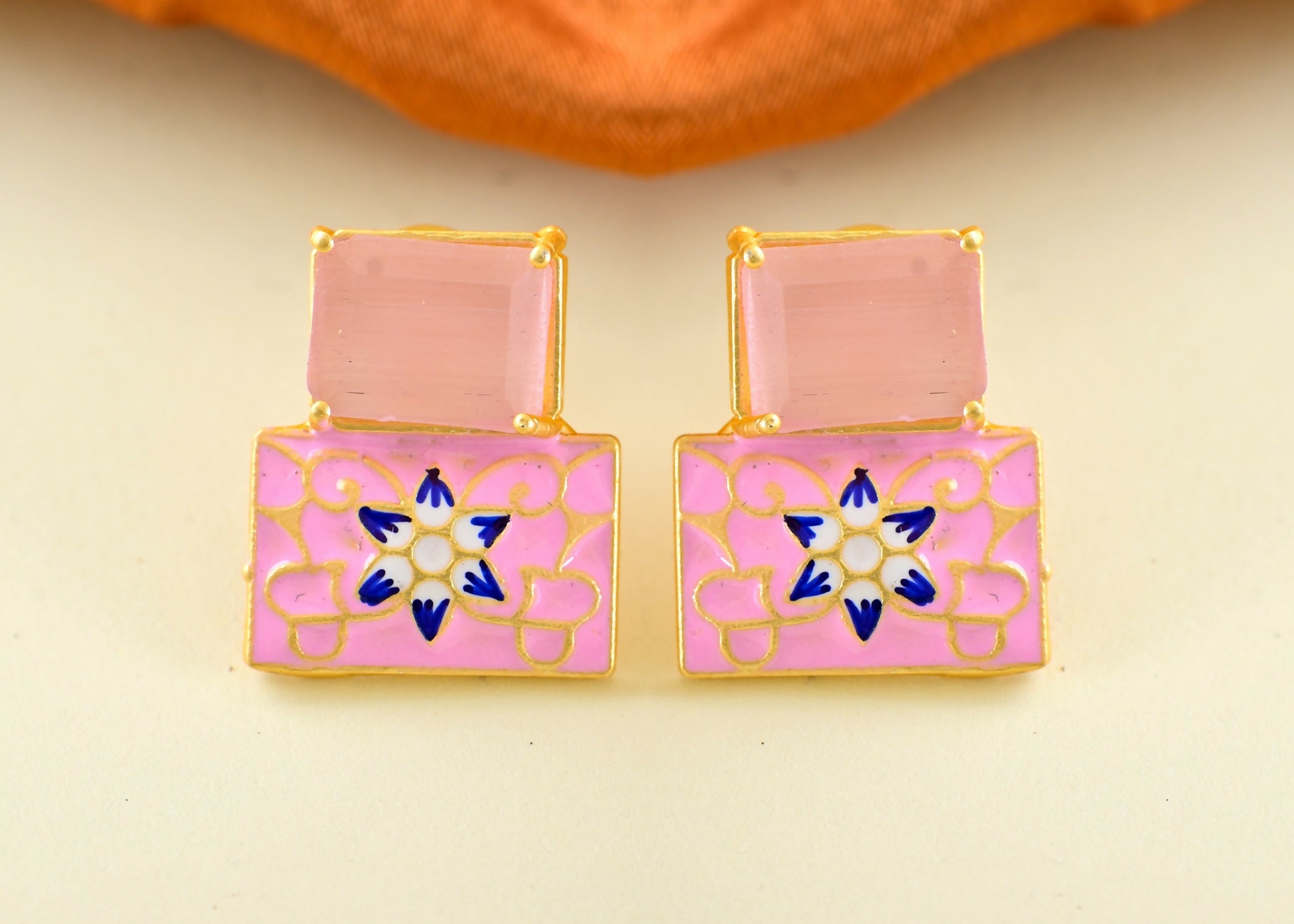 Joban Fashion Women Brass Pink Onyx Earrings