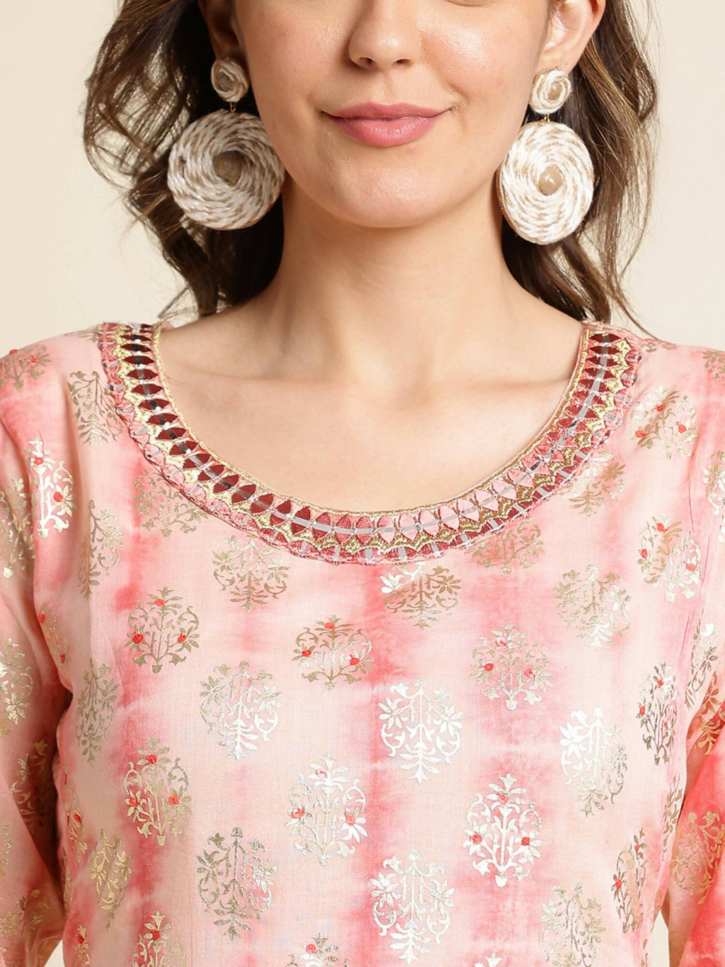 Peach Cotton Paisley Printed Fit & Flare Dress - Yukti