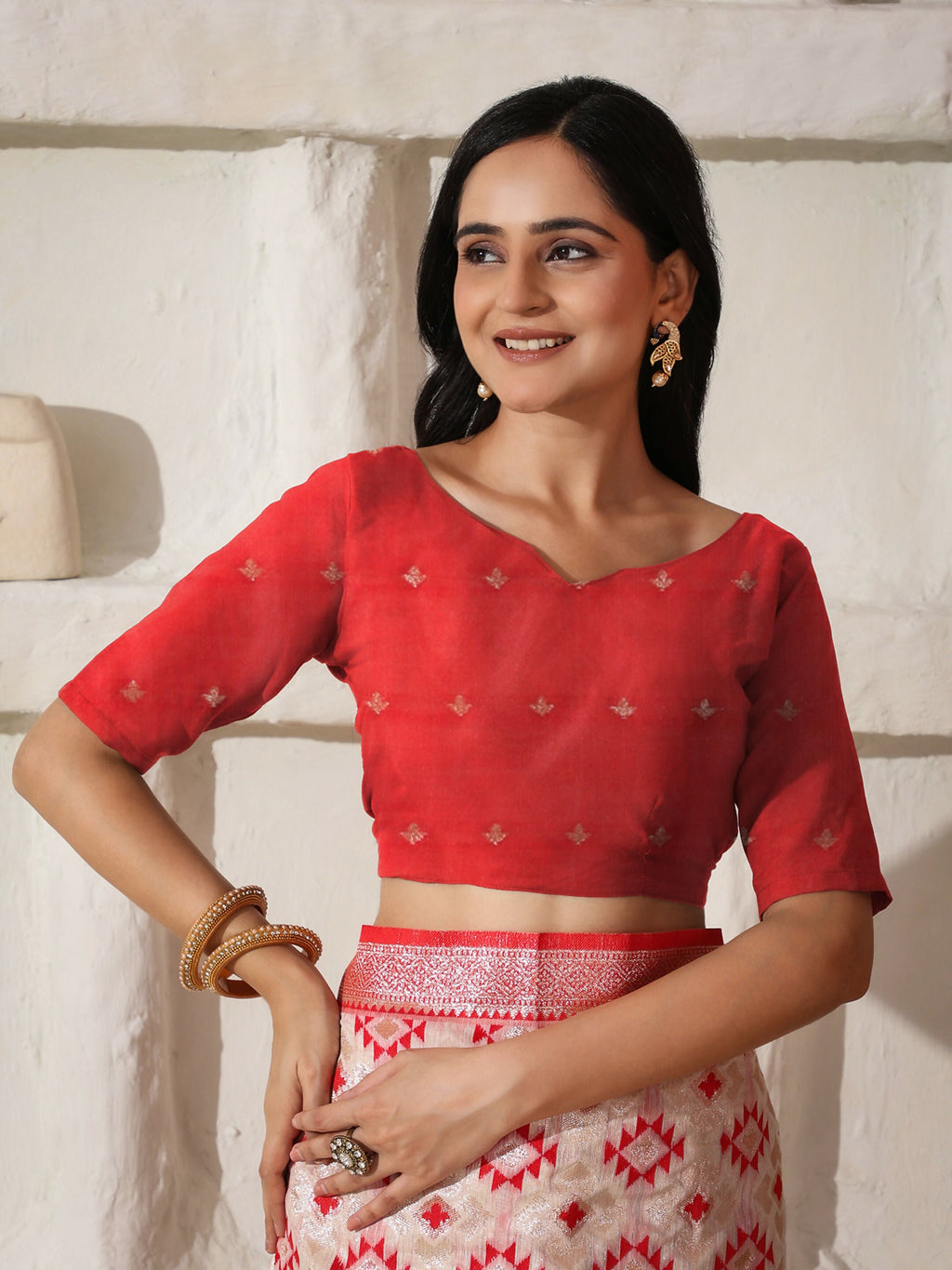 Shree Shyam Fashion Linen Cotton Red & White Saree