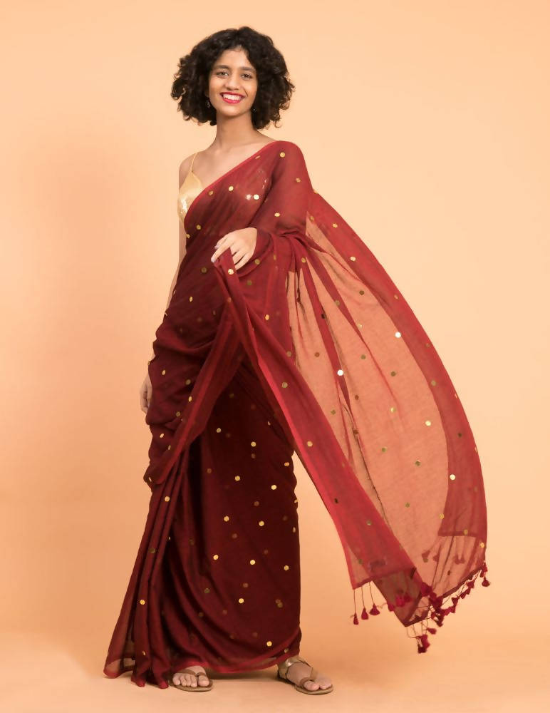 Suta Maroon Embellished Sequinned Pure Cotton Saree