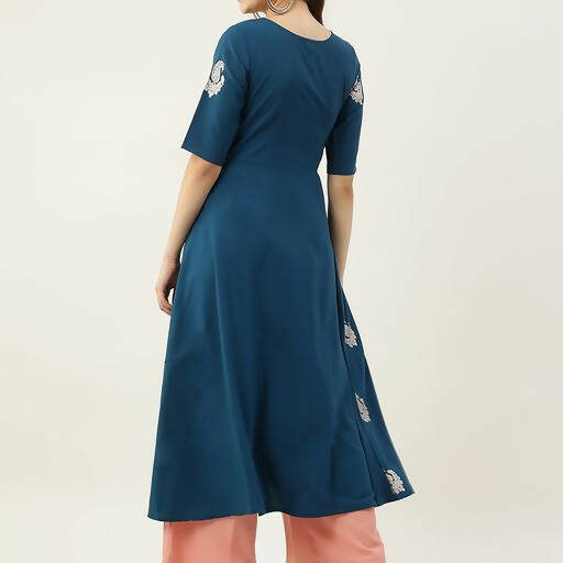 FIORRA Women's Blue Poly Crepe Flared Kurta