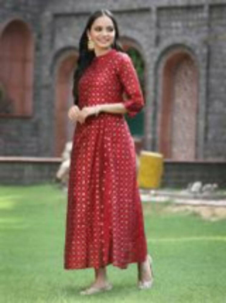 Juniper Women Maroon Chanderi Silk Solid Anarkali Kurta