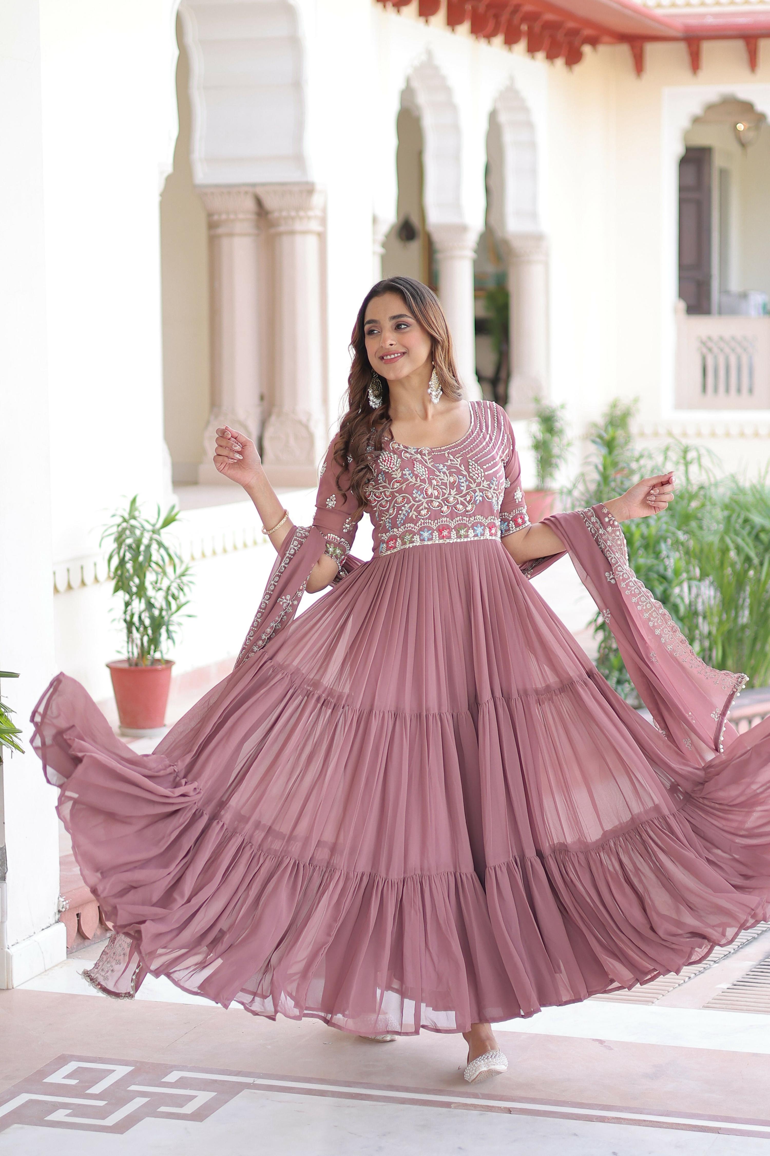 Joban Fashion Peach Readymade Kurta Set With Sequence embroidery Work
