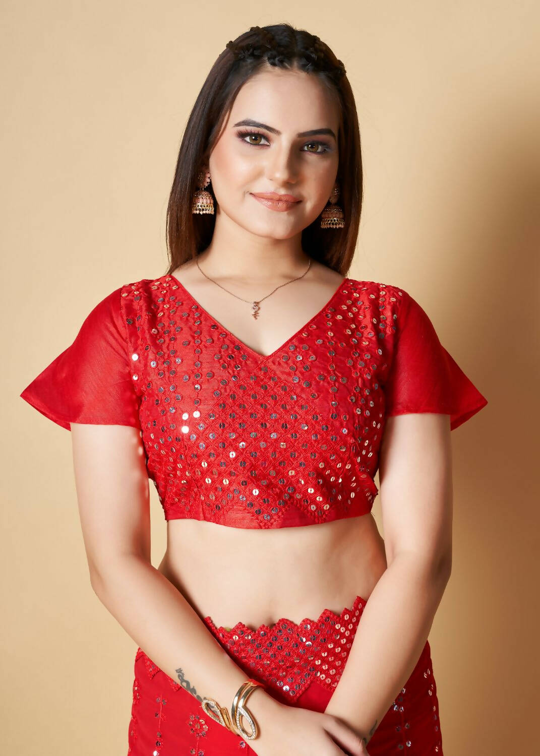 Vamsee Red Georgette Designer Saree