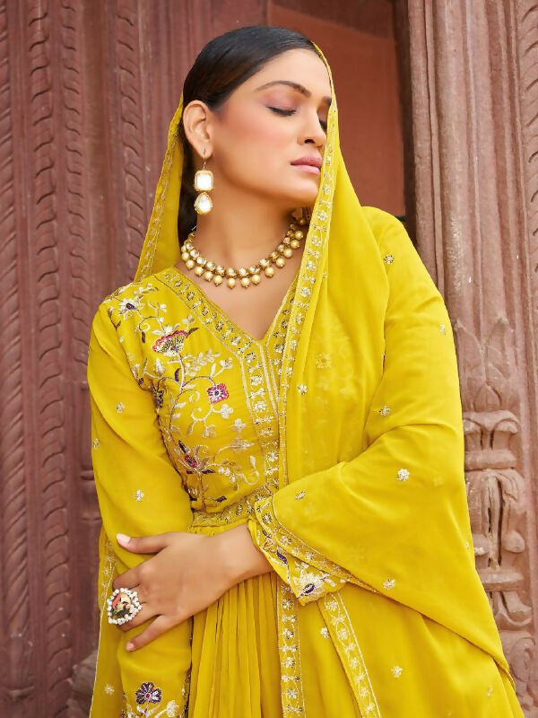 Joban Fashion Yellow Readymade Kurta Set With Sequence embroidery Work