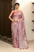 Joban Fashion Purple Saree Tissue Zari Buti Allover Applick With Contrast Blouse