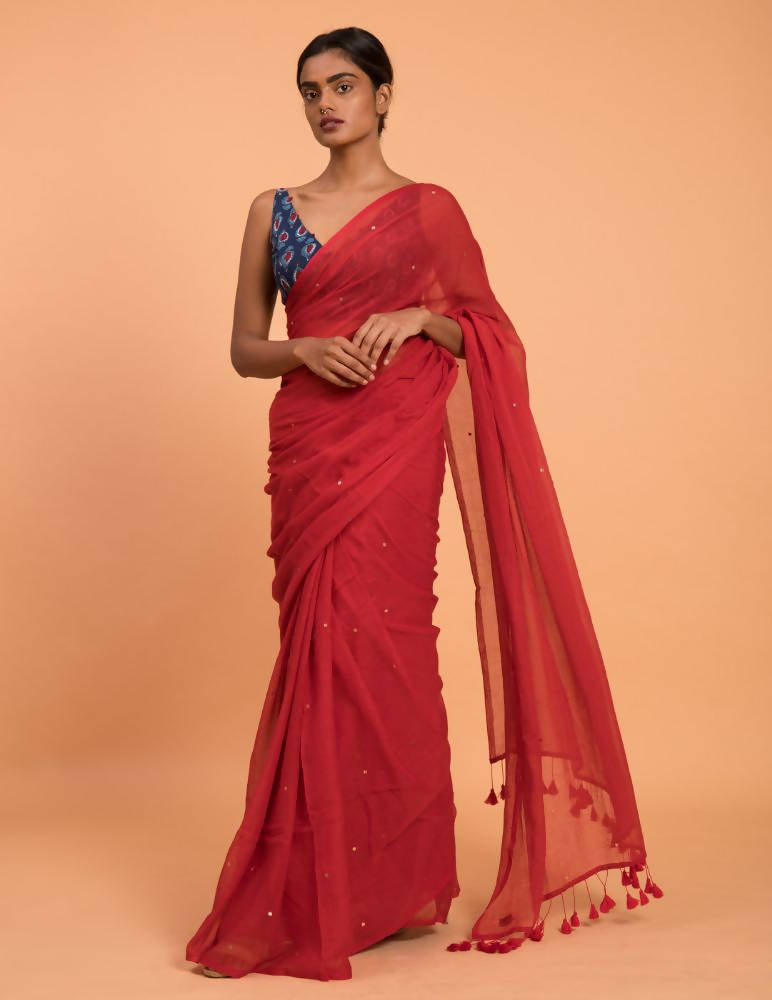 Suta Red Embellished Sequinned Pure Cotton Saree