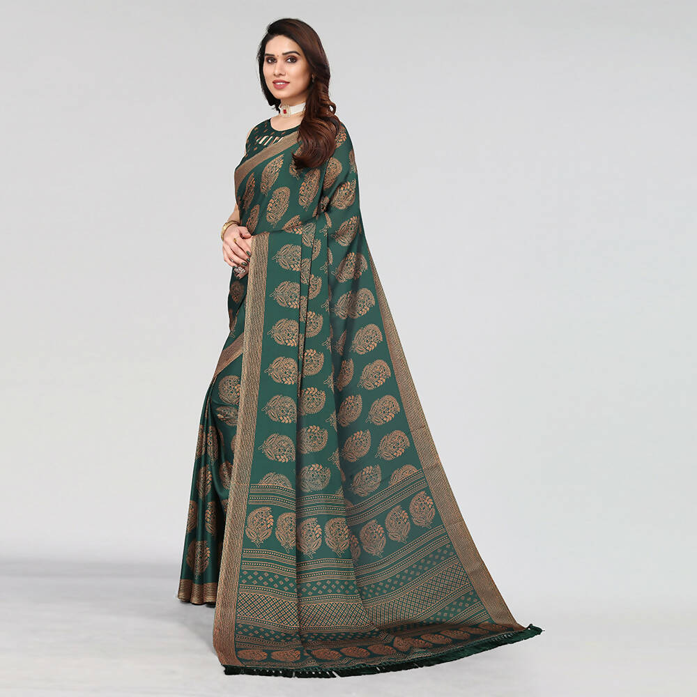 Women's Partywear Designer Green Moss chiffon Fancy Saree - Dyuti