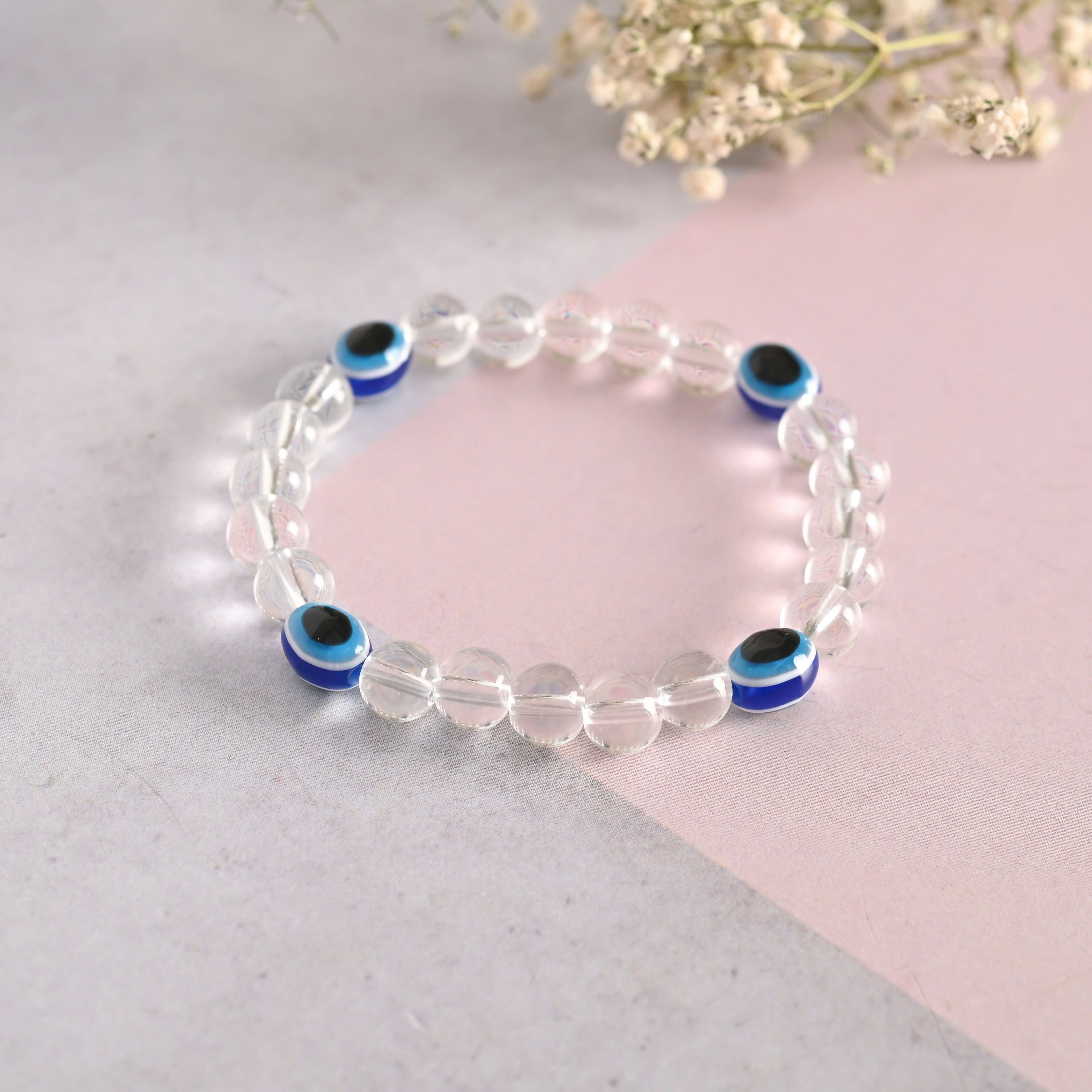 NVR Men & Women Evil Eyetransparent Beaded Elasticated Bracelet