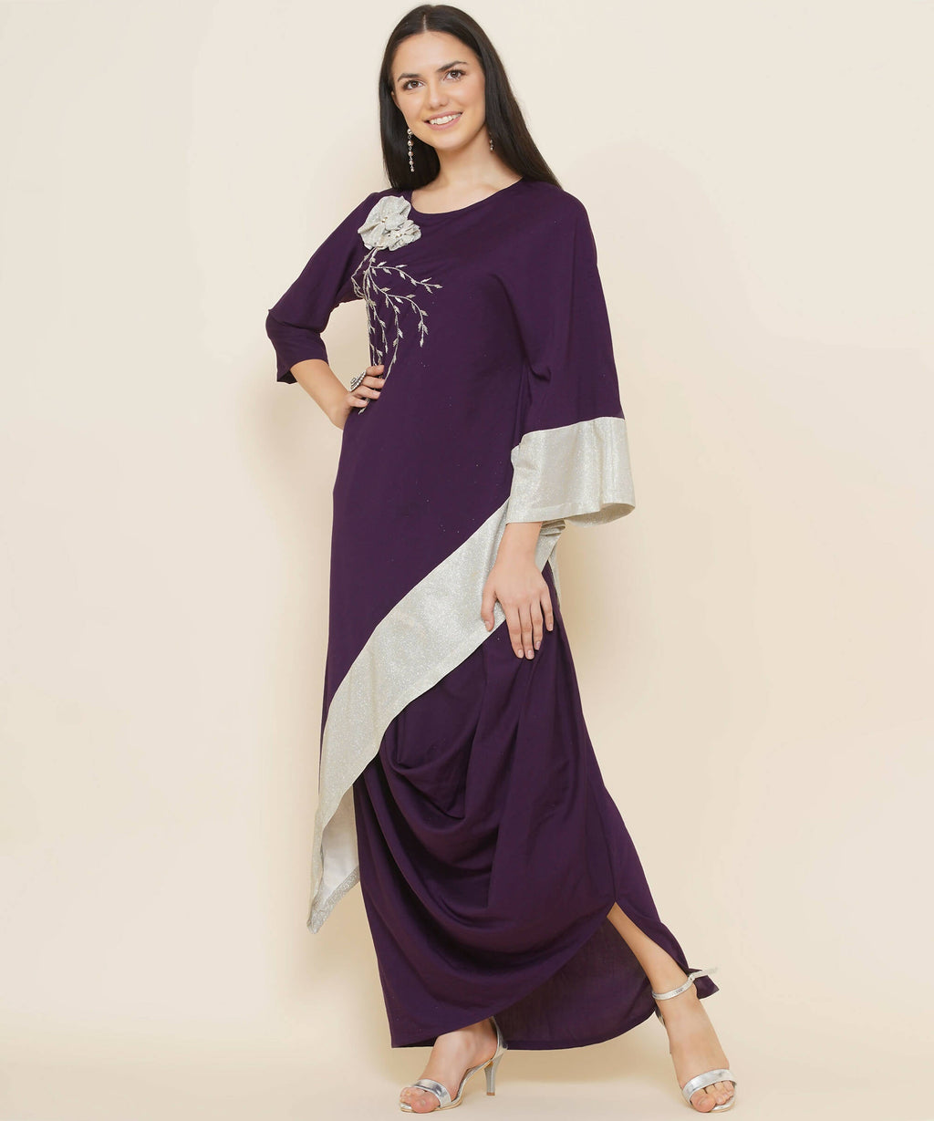 Women Republic Purple Assmetrical Kurta With Cowl Dhoti
