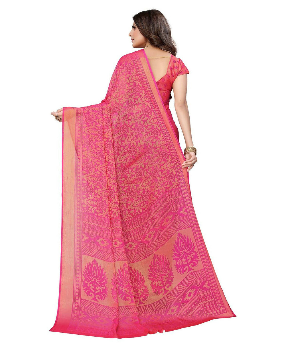 Vamika Pink Chiffon Brasso Bollywood Style Woven Saree (AARADHYA PINK)