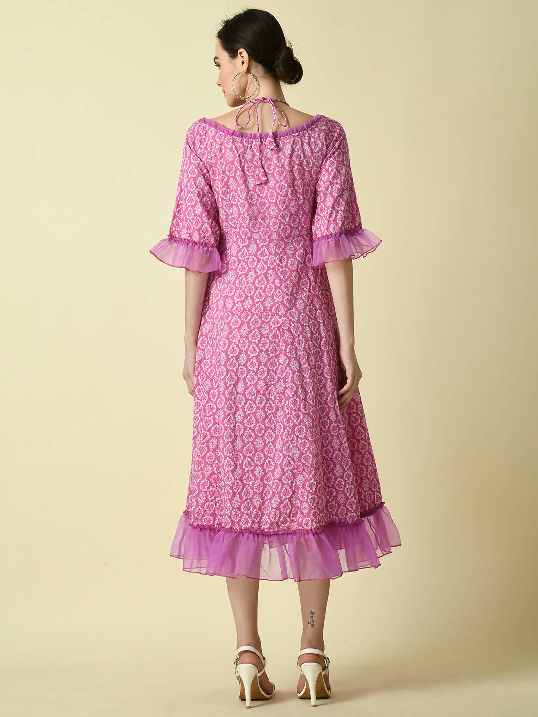 Myshka Women's Pink Empire Printed Dress