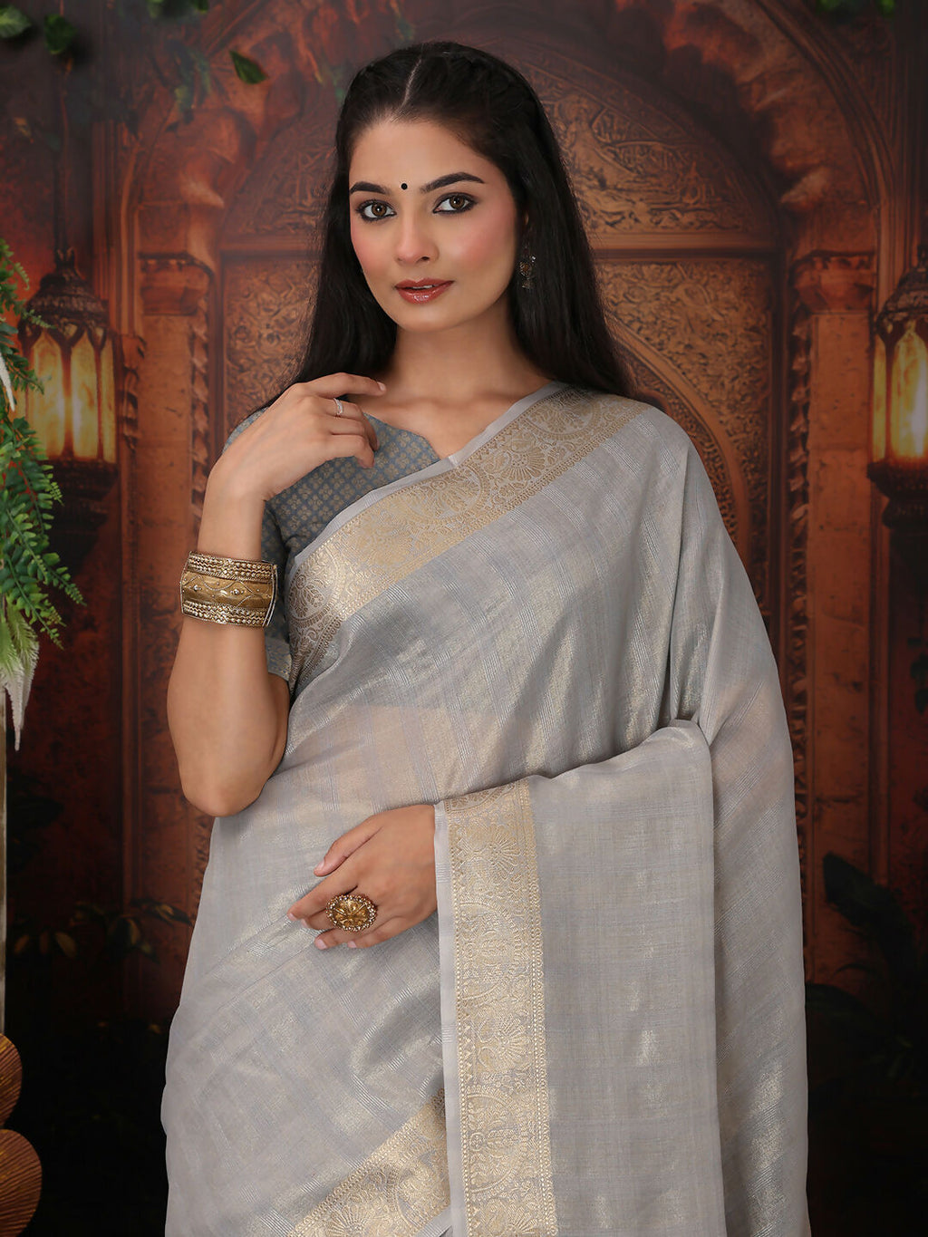 Shree Shyam Fashion Organza Gray Saree