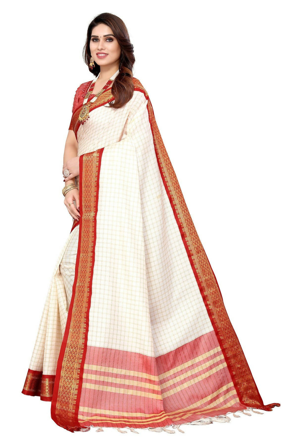 Vamika Weaving White Cotton Silk Saree