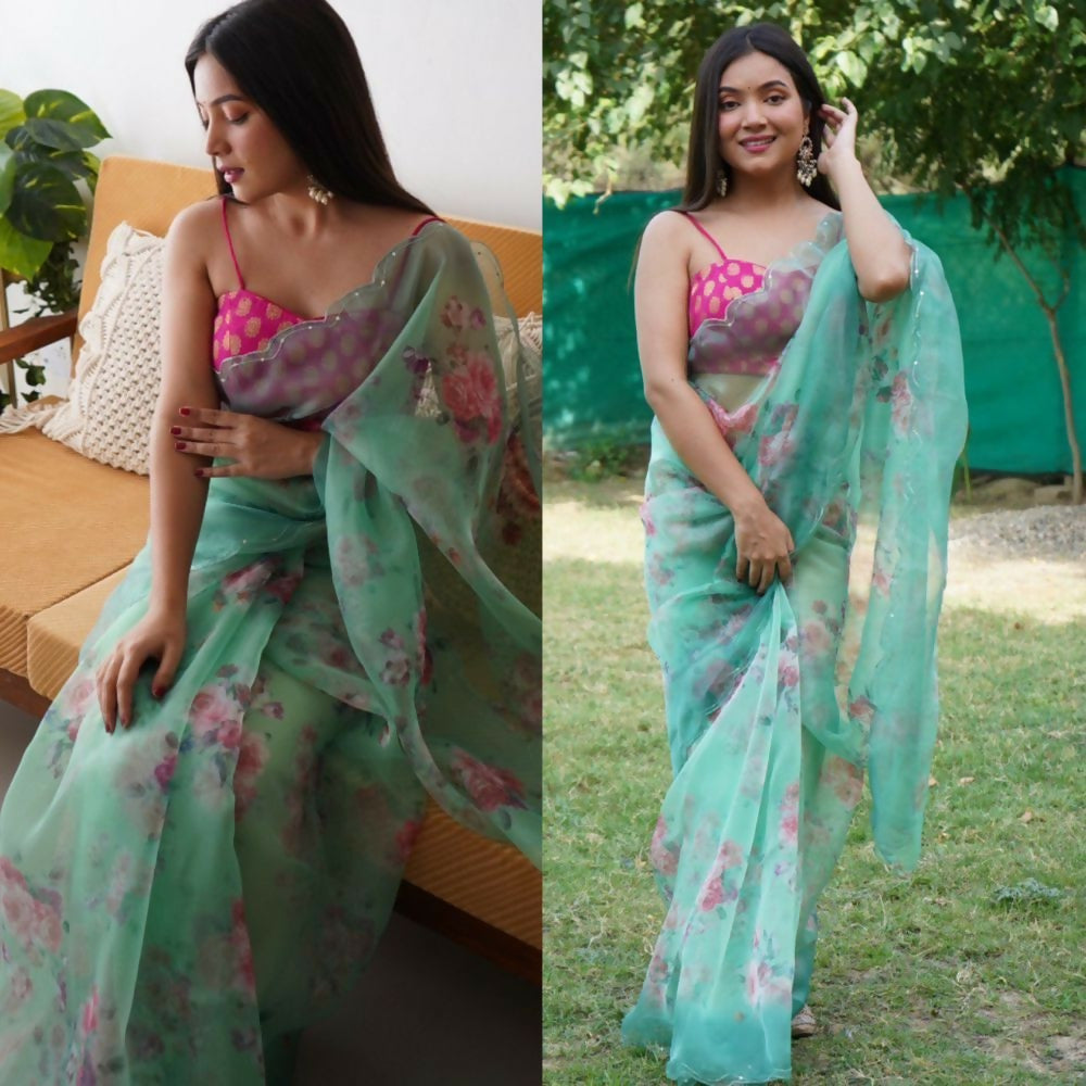 Vamsee Rency Orange Organza Saree