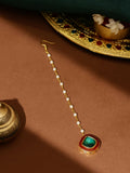 Ruby Raang Green and Red Meenakari Kundan Maang tikka